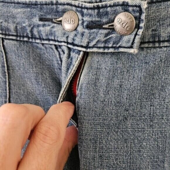 EDC by Esprit Jeans Women Youth US 9 Faded Blue Cropped Faux Cargo Pockets Y2K - Picture 9 of 16